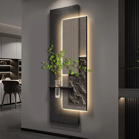 Creativity Hydroponic Green Plants Art Decor Painting Living Room Corridor Background Wall LED Glow Sandstone Painting