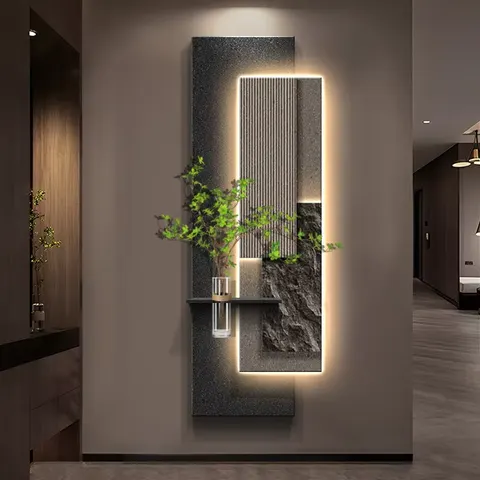 Creativity Hydroponic Green Plants Art Decor Painting Living Room Corridor Background Wall LED Glow Sandstone Painting