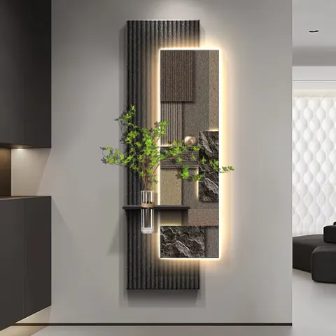 Creativity Hydroponic Green Plants Art Decor Painting Living Room Corridor Background Wall LED Glow Sandstone Painting