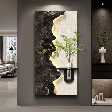 Creativity Living Room Corridor Background Wall Sandstone Art Home Decor Painting Hydroponic Plants LED Decor Painting
