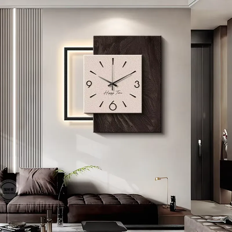 Creativity Living Room With a Clock and Watch Sandstone Fabric Decorative Painting Background Wall LED Painting