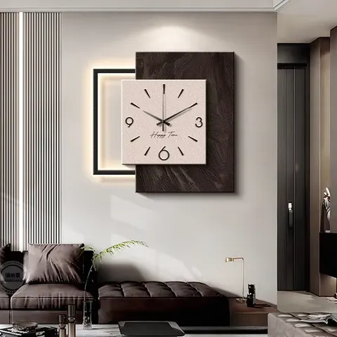 Creativity Living Room With a Clock and Watch Sandstone Fabric Decorative Painting Background Wall LED Painting