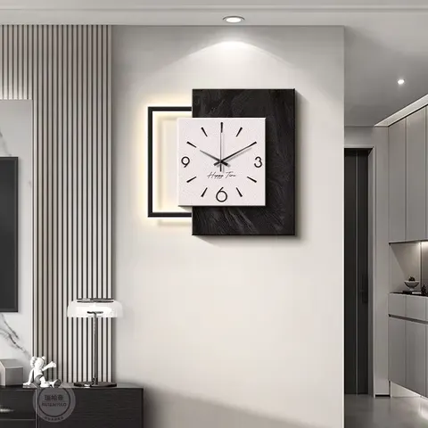 Creativity Living Room With a Clock and Watch Sandstone Fabric Decorative Painting Background Wall LED Painting
