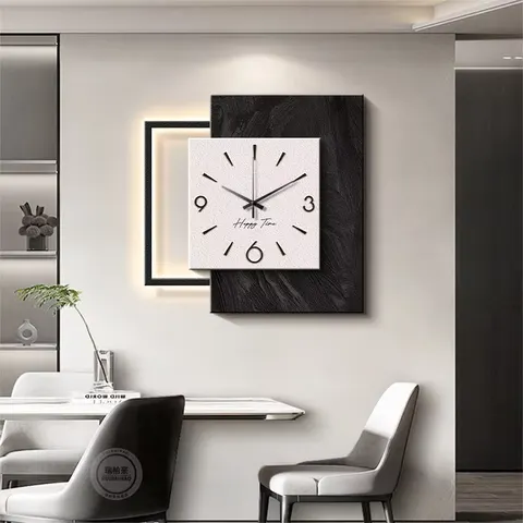 Creativity Living Room With a Clock and Watch Sandstone Fabric Decorative Painting Background Wall LED Painting