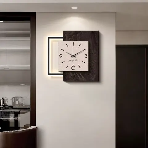 Creativity Living Room With a Clock and Watch Sandstone Fabric Decorative Painting Background Wall LED Painting