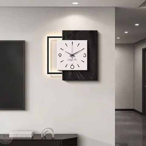 Creativity Living Room With a Clock and Watch Sandstone Fabric Decorative Painting Background Wall LED Painting