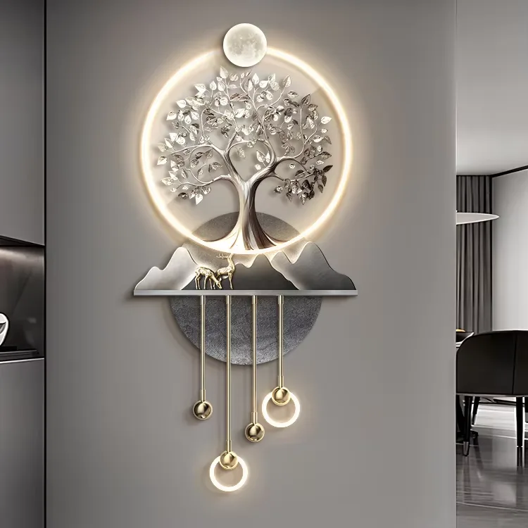 Creativity Money Tree Metal Pendant Art Decor Painting Background Wall UV Print Acrylic LED Painting
