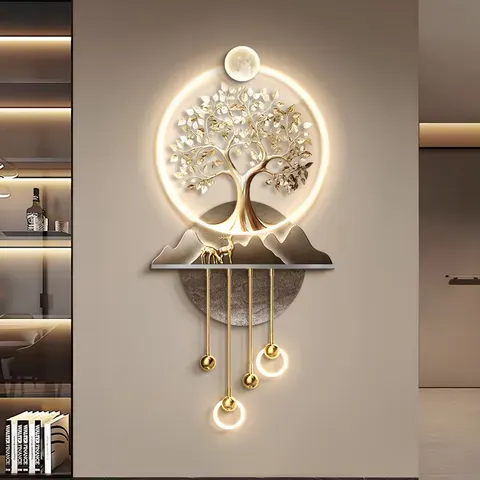 Creativity Money Tree Metal Pendant Art Decor Painting Background Wall UV Print Acrylic LED Painting