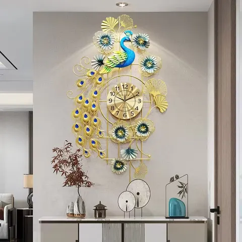 Creativity Peacock Art Metal Alarm Wall Clock Restaurant Background Wall Ironwork Home Furnishings Decoration Metal Craftwork