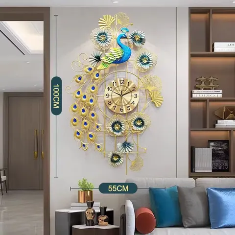 Creativity Peacock Art Metal Alarm Wall Clock Restaurant Background Wall Ironwork Home Furnishings Decoration Metal Craftwork