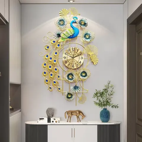 Creativity Peacock Art Metal Alarm Wall Clock Restaurant Background Wall Ironwork Home Furnishings Decoration Metal Craftwork