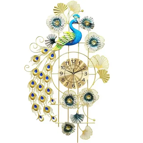 Creativity Peacock Art Metal Alarm Wall Clock Restaurant Background Wall Ironwork Home Furnishings Decoration Metal Craftwork