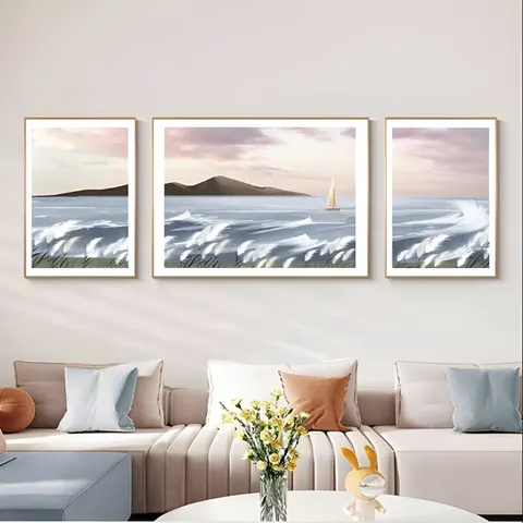 Creativity Sea View Living Room Wall Art Home Decor Painting Modern Simple Sofa Background Wall Triplet Mural Painting
