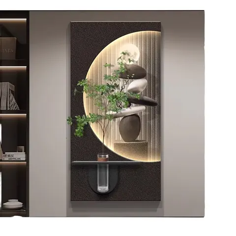 Creativity Simplicity Luxury Hand-made Living Room Background Wall Decor Oil Painting Hydroponic Green Plants LED Glow Sandstone