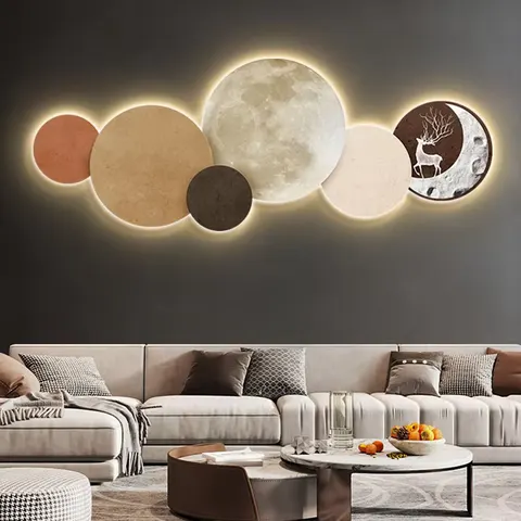 日月星辰 单幅 装饰画 现代简约 客厅背景墙挂画 LED带灯画