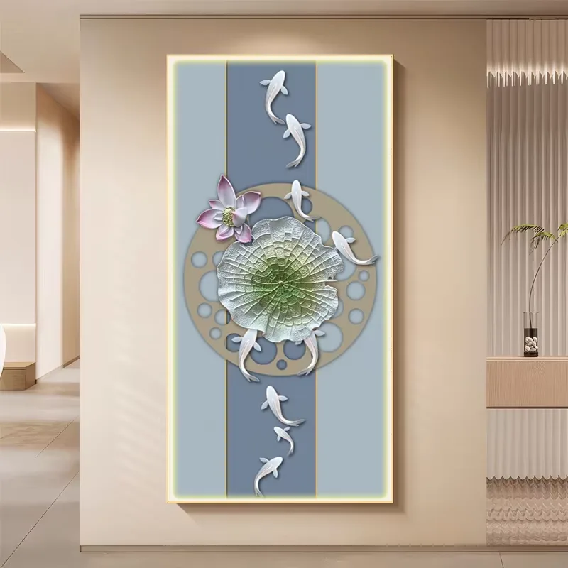 荷花 单幅 装饰画 现代简约 玄关背景墙挂画 LED带灯画