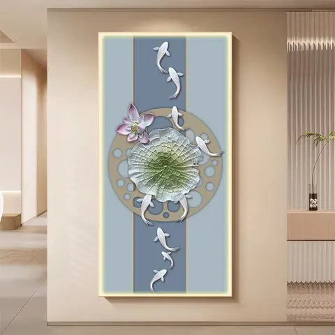 Creativity Three-dimensional Relief Sculpture Lotus Flowers Home Decor Painting Corridor Backdrop Wall Glowed LED Decor Painting