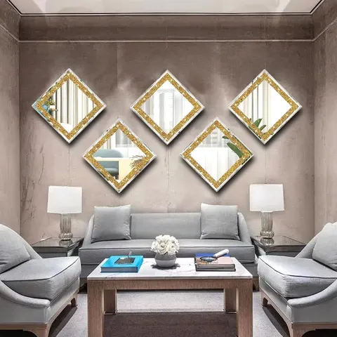Crystal Crush Diamond Sparkly Quadrate Silver Bathroom and Room Mirror 2PCS Frameless Mirror Vanity Home Decor for Hallway