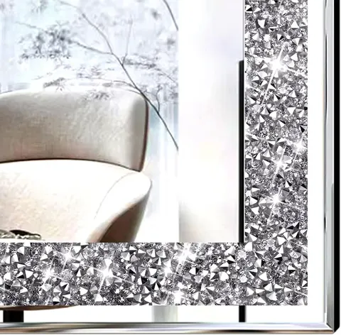 Crystal Crush Diamond Sparkly Quadrate Silver Bathroom and Room Mirror 2PCS Frameless Mirror Vanity Home Decor for Hallway