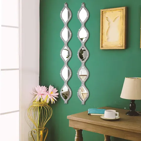 Crystal Crush Diamond Sparkly Quadrate Silver Room Mirror 2PCS Frameless Mirror Vanity Home Decor for Corridor Designer Mirror