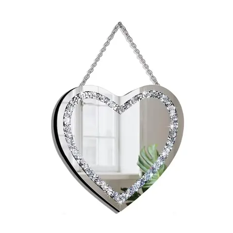 Crystal Crush Heart Shaped Silver Diamond with Stainless Steel Chain for Wall Decoration Mirror and Room Mirror Designer Mirror