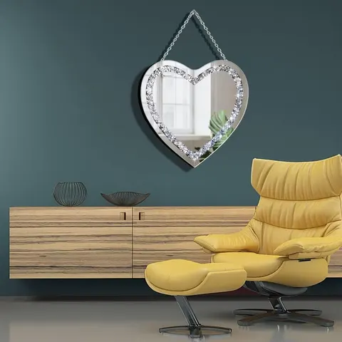 Crystal Crush Heart Shaped Silver Diamond with Stainless Steel Chain for Wall Decoration Mirror and Room Mirror Designer Mirror