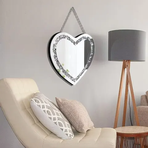Crystal Crush Heart Shaped Silver Diamond with Stainless Steel Chain for Wall Decoration Mirror and Room Mirror Designer Mirror