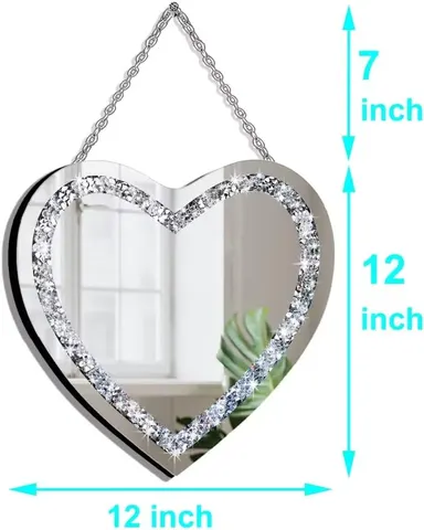 Crystal Crush Heart Shaped Silver Diamond with Stainless Steel Chain for Wall Decoration Mirror and Room Mirror Designer Mirror