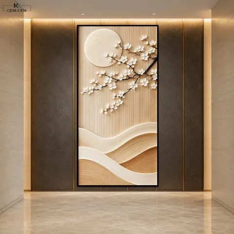 Crystal Porcelain Painting Floral Wall Art Modern Foyer Decor Beige Relief Artwork Luxury Home Decoration Factory