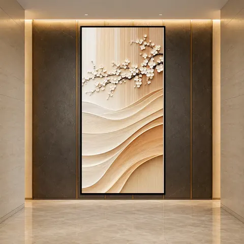 繁花 单幅 装饰画 奶油风 玄关背景墙挂画 砂岩浮雕