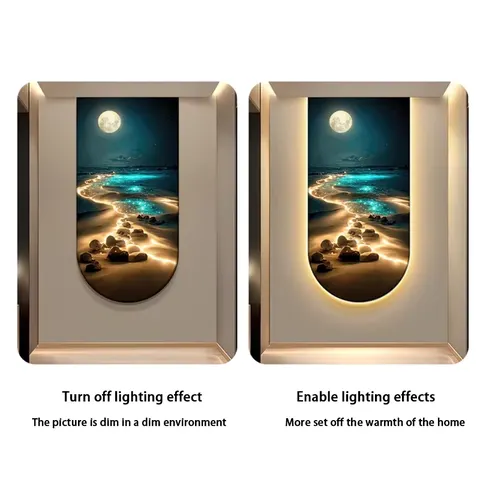 Cure the Sea Wave Porch Wall Art Home Decor Painting Moon Aurora Is Opposite the Door Hanging Light Luxury Sea View Mural