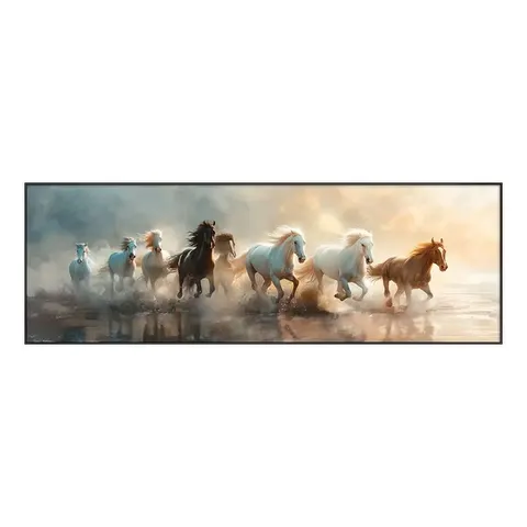 Custom Animal Mural Eight Horses Running Crystal Porcelain Painting with Aluminum Frame for Office and Home Decor