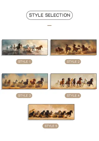 Custom Animal Mural Eight Horses Running Crystal Porcelain Painting with Aluminum Frame for Office and Home Decor