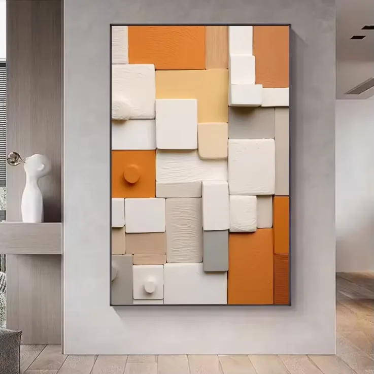 Custom Living Room Sofa Background Wall Art Decor Painting 3d Three-dimensional Hanging Painting Relief Sandstone Texture Mural