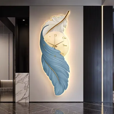 Custom Modern and Stylish LEDBacklit Feather Wall Art HighDefinition Crystal Painting Silent ClockUnique and Creative Home Decor