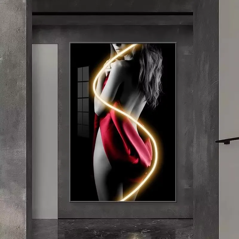 Custom Modern Sexy Female Portrait Light-Up Wall Art Illuminated Fashion Posters Living Room and Bedroom Wall Decor Neon Art