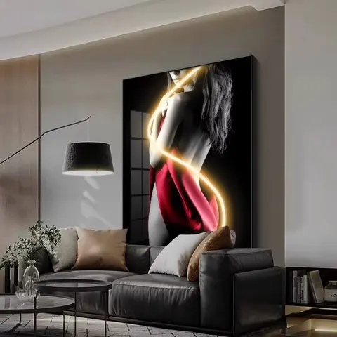 Custom Modern Sexy Female Portrait Light-Up Wall Art Illuminated Fashion Posters Living Room and Bedroom Wall Decor Neon Art