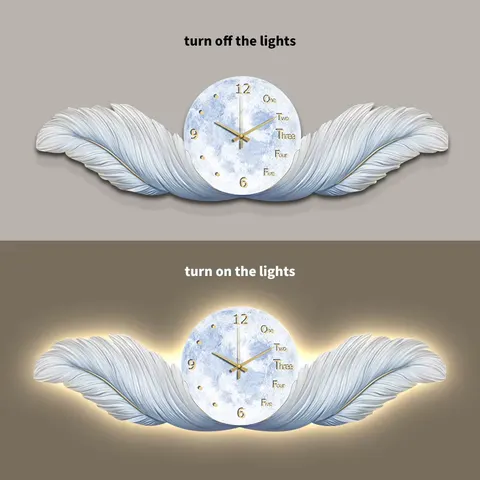 Custom Modern Stylish LEDBacklit Feather Decorated Wall Art HighDefinition Crystal Painting Silent Clock Creative Bedroom Art
