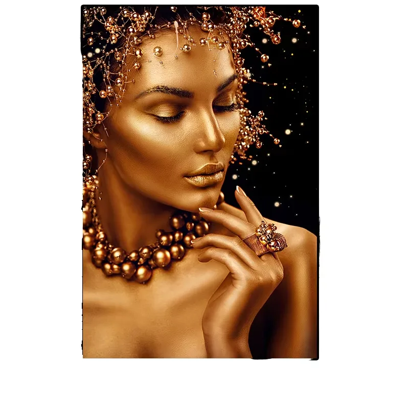 Customised Modern Woman Oil Painting Canvas Gold Black Sexy Nude African Wall Art Woman Posters Prints Projection Wall Art