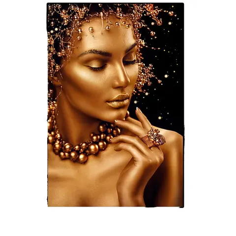 Customised Modern Woman Oil Painting Canvas Gold Black Sexy Nude African Wall Art Woman Posters Prints Projection Wall Art