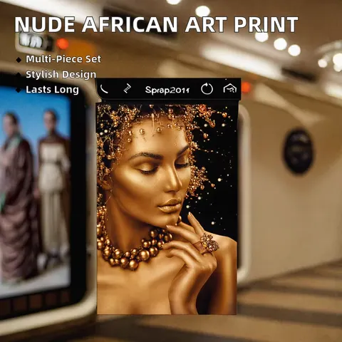 Customised Modern Woman Oil Painting Canvas Gold Black Sexy Nude African Wall Art Woman Posters Prints Projection Wall Art