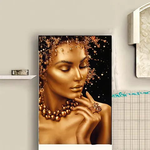 Customised Modern Woman Oil Painting Canvas Gold Black Sexy Nude African Wall Art Woman Posters Prints Projection Wall Art