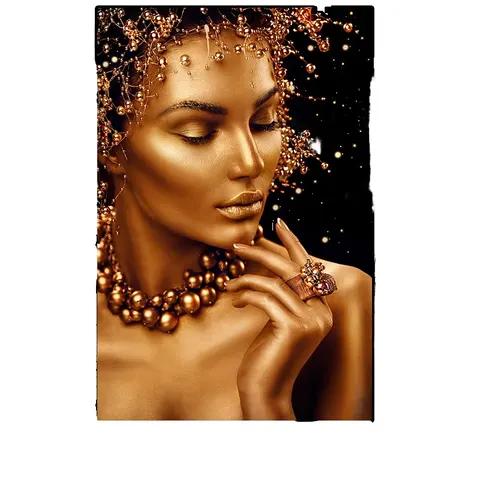 Customised Modern Woman Oil Painting Canvas Gold Black Sexy Nude African Wall Art Woman Posters Prints Projection Wall Art