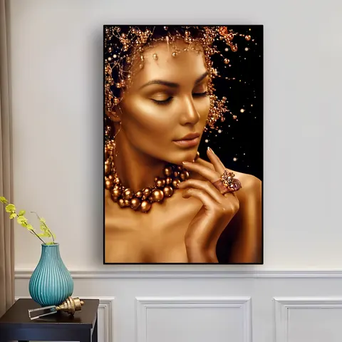 Customised Modern Woman Oil Painting Canvas Gold Black Sexy Nude African Wall Art Woman Posters Prints Projection Wall Art