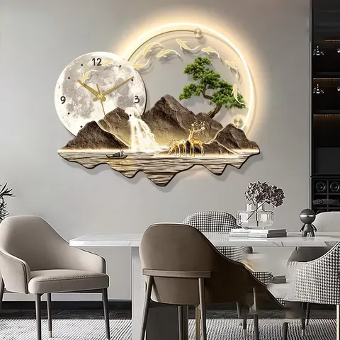 Customization With Clocks and Watches Acrylic LED Painting Landscape Welcome Pine Glowed l Art Wall Painting