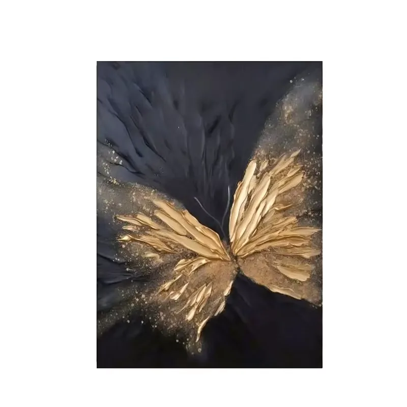 Dafen Village Hand-Painted Oil Painting Golden Butterfly Entrance Abstract Texture Living Room Sofa Background Metal Hanging