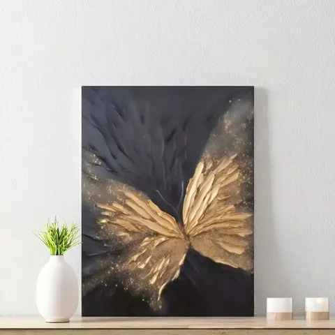 Dafen Village Hand-Painted Oil Painting Golden Butterfly Entrance Abstract Texture Living Room Sofa Background Metal Hanging