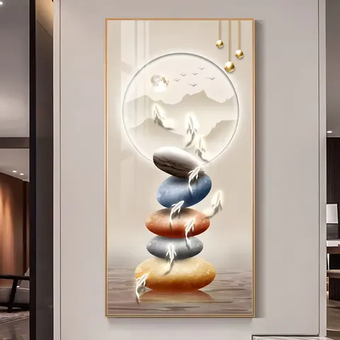 Deer Fish Shadow Mural with LED Surrounded by Glowing Art Decor Painting Crystal Porcelain Paintings Wall Art Home Decor