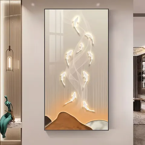 锦鲤 单幅 装饰画 现代简约 客厅背景墙挂画 LED带灯画