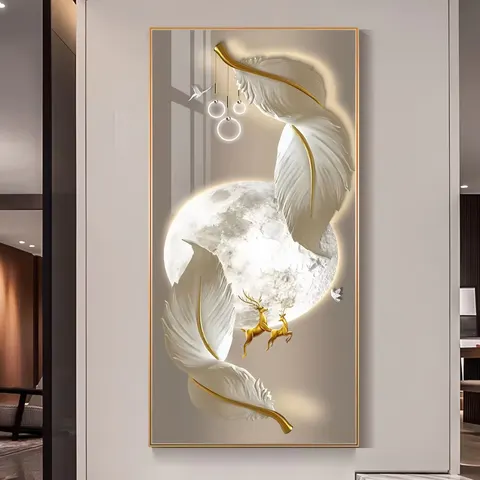 鹿 单幅 装饰画 现代简约 客厅背景墙挂画 LED带灯画